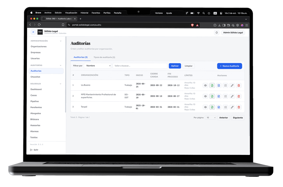 Interfaz del Portal de Auditorías